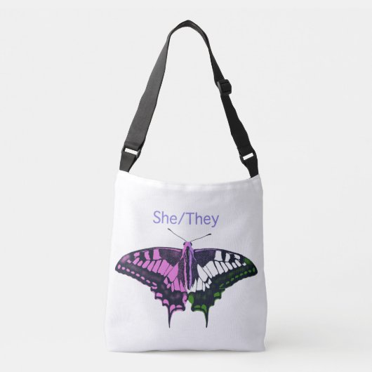 She/They Non-Binary Flag Swallowtail Butterfly Crossbody Tas (Voorkant)