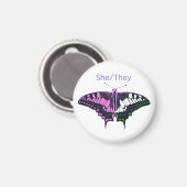 She/They Non-Binary Flag Swallowtail Butterfly Magneet (Voorkant / Achterkant)