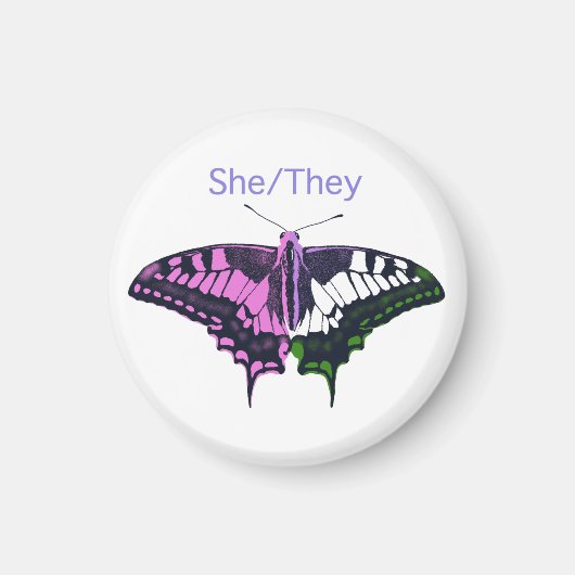 She/They Non-Binary Flag Swallowtail Butterfly Magneet (Voorkant)