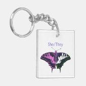 She/They Non-Binary Flag Swallowtail Butterfly Sleutelhanger (Voorkant Links)