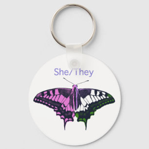 She/They Non-Binary Flag Swallowtail Butterfly Sleutelhanger