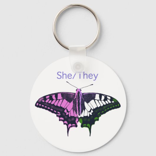 She/They Non-Binary Flag Swallowtail Butterfly Sleutelhanger (Voorkant)