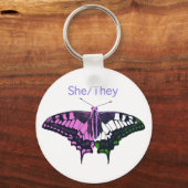 She/They Non-Binary Flag Swallowtail Butterfly Sleutelhanger (Voorkant)