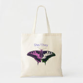 She/They Non-Binary Flag Swallowtail Butterfly Tote Bag (Voorkant)