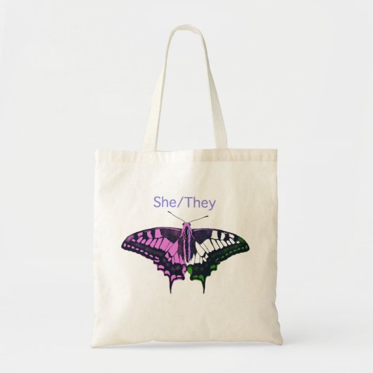She/They Non-Binary Flag Swallowtail Butterfly Tote Bag (Voorkant)