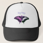 She/They Non-Binary Flag Swallowtail Butterfly Trucker Pet (Voorkant)