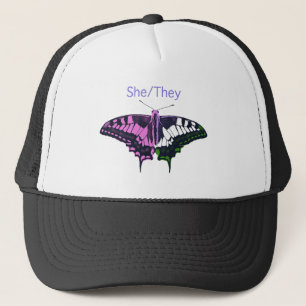 She/They Non-Binary Flag Swallowtail Butterfly Trucker Pet