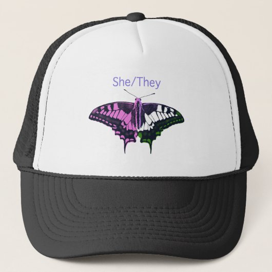 She/They Non-Binary Flag Swallowtail Butterfly Trucker Pet (Voorkant)
