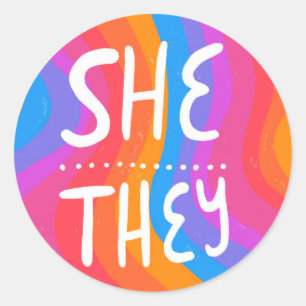 SHE/THEY Pronouns Rainbow Handlettering Sheet van Ronde Sticker