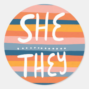 SHE/THEY Pronouns Stripes Handlettering Sheet van Ronde Sticker