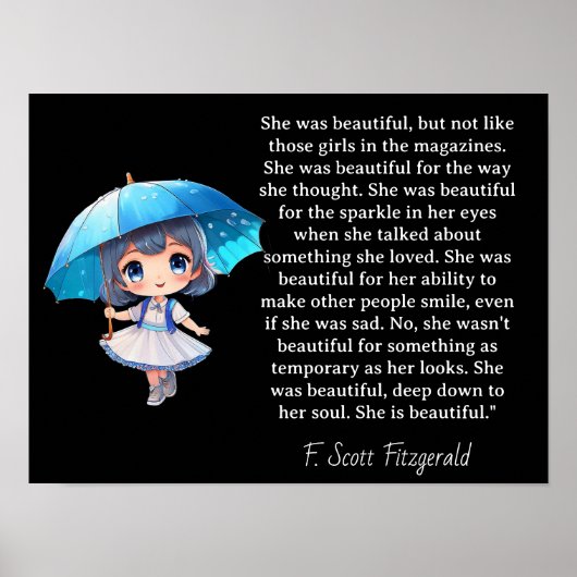 She was beautiful === F.Scott Fitzgerald  quote Poster (Voorkant)