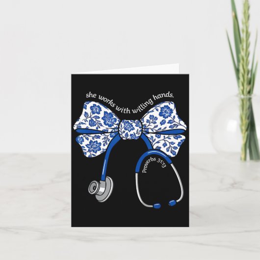 She Works With Willing Hands Proverbs 31 13 Christ Kaart (Voorkant)