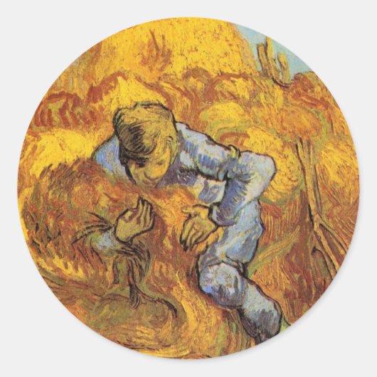Sheaf Binder (after Millet) by Vincent van Gogh Ronde Sticker (Voorkant)