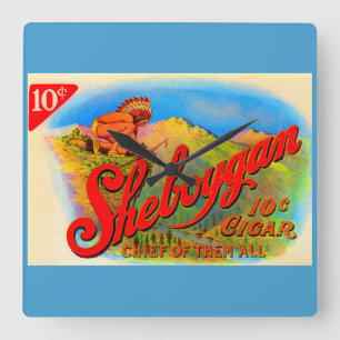 Sheboygan cigar-etiket uit de jaren 20 vierkante klok