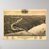 Sheboygan WI 1885 Antiek Panorama Poster (Voorkant)