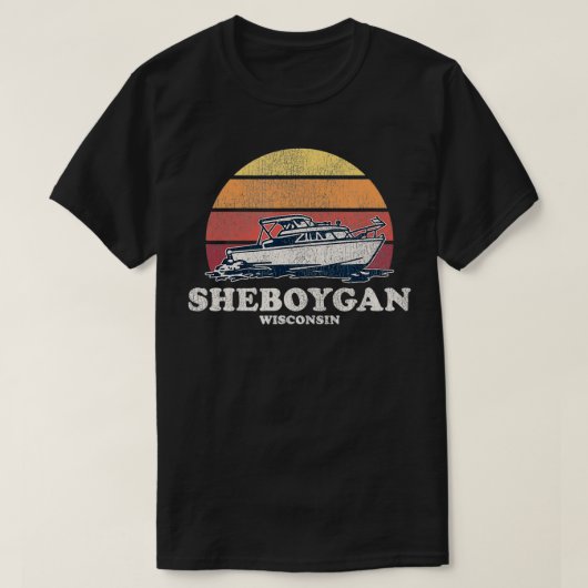 Sheboygan WI Boating 70 s Retro Boat Design T-shirt (Design voorkant)