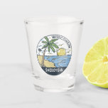 Sheboygan Wisconsin Vintage Shot Glas<br><div class="desc">Sheboygan hand getekende illustratie met palmbomen en golven op de achtergrond. Ideaal voor iedereen die graag Sheboygan wil bezoeken.</div>