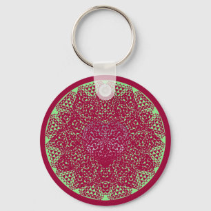 SHECKSHE.COM Sheckshe* Heart Blue op Green in Red Sleutelhanger