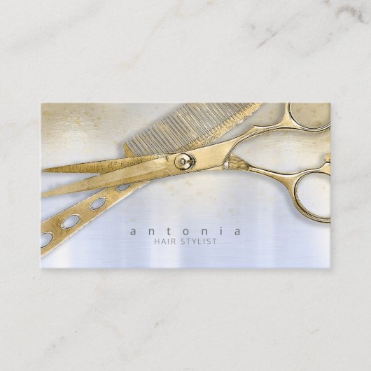 Sheen and Shears Hair Stylist Gold/Blue ID814 Visitekaartje (Voorkant)