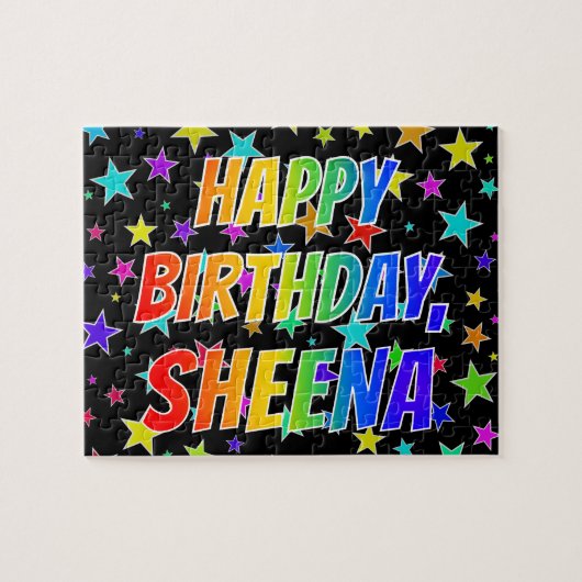 "SHEENA" Voornaam, geun "HAPPY BIRTHDAY" Legpuzzel (Horizontaal)