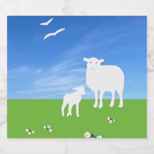 Sheep and Lamb  Easter Sparkling Wijnetiket (Enkel label)