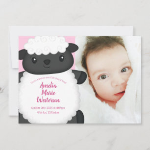 Sheep Baby Announcement Pink Kaart