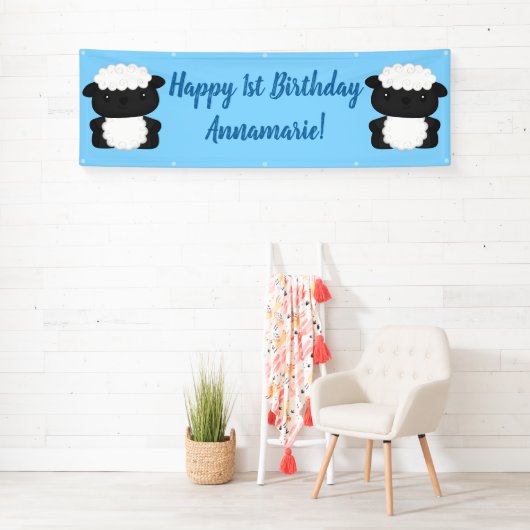 Sheep Birthday Party Blue Spandoek (Insitu)