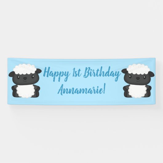 Sheep Birthday Party Blue Spandoek (Horizontaal)