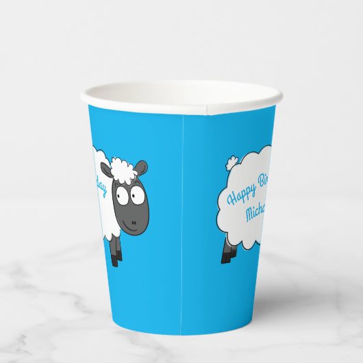 Sheep Birthday Party Cute Cartoon Papieren Bekers (Rechts)