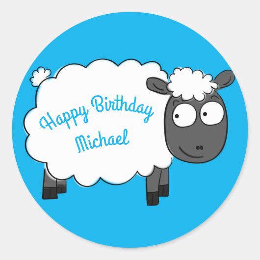 Sheep Birthday Party Cute Cartoon Ronde Sticker (Voorkant)