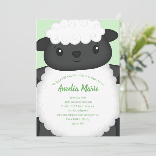 Sheep Birthday Party Green Kaart (Staand voorkant)