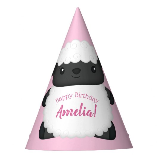Sheep Birthday Party Pink Feesthoedjes (Voorkant)