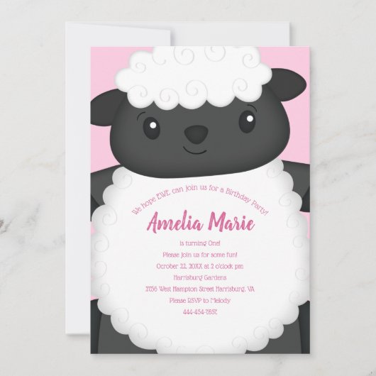 Sheep Birthday Party Pink Kaart (Voorkant)