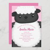 Sheep Birthday Party Pink Kaart (Voorkant / Achterkant)