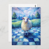 Sheep Blue Checkered Checking on Friend Briefkaart (Voorkant / Achterkant)