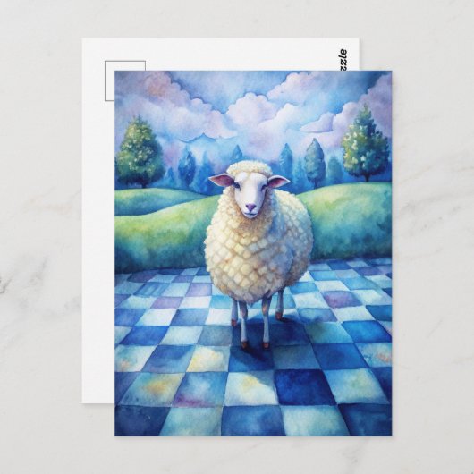 Sheep Blue Checkered Checking on Friend Briefkaart (Voorkant / Achterkant)