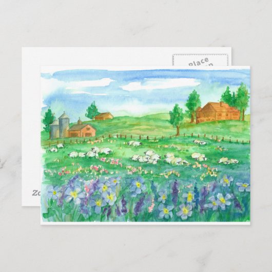 Sheep Boerderij House Wildflowers We hebben verhui Briefkaart (Voorkant / Achterkant)