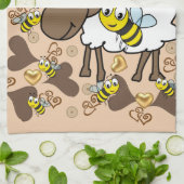 Sheep Brown Hearts Bee Kitchen Hand Towel Theedoek (Gevouwen)