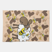 Sheep Brown Hearts Bee Kitchen Hand Towel Theedoek (Horizontaal)