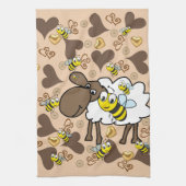 Sheep Brown Hearts Bee Kitchen Hand Towel Theedoek (Verticaal)