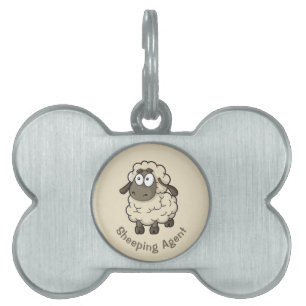 Sheep Cartoon Beige Huisdieren Naamplaatje