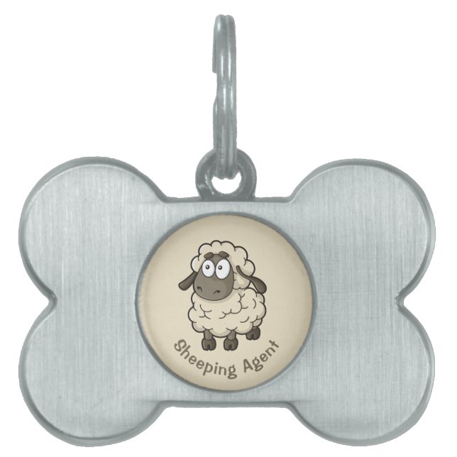 Sheep Cartoon Beige Huisdieren Naamplaatje (voorkant)