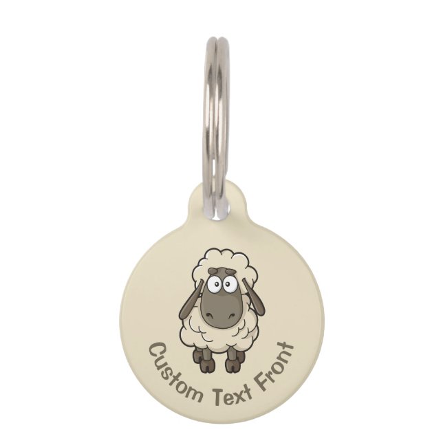 Sheep Cartoon Beige Huisdierpenning (Voorkant)