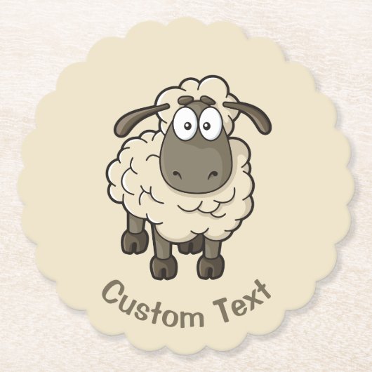 Sheep Cartoon Beige Kartonnen Onderzetters (Voorkant)