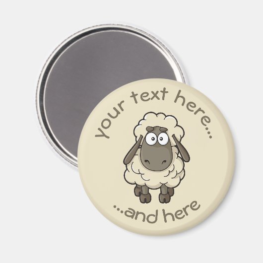 Sheep Cartoon Beige Magneet (Voorkant / Achterkant)