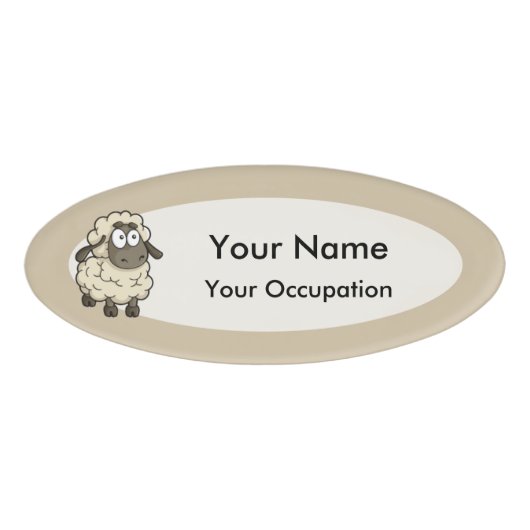Sheep Cartoon Beige Naambadge (Voorkant)