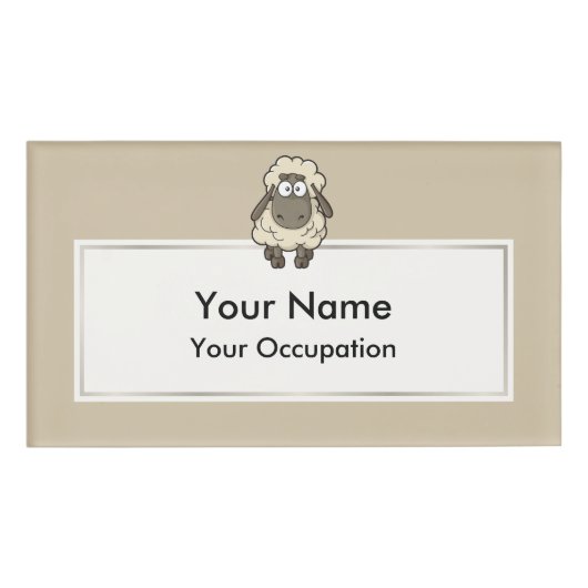 Sheep Cartoon Beige Naambadge (Voorkant)