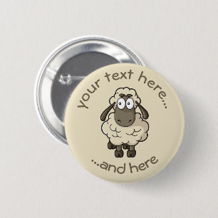Sheep Cartoon Beige Ronde Button 5,7 Cm