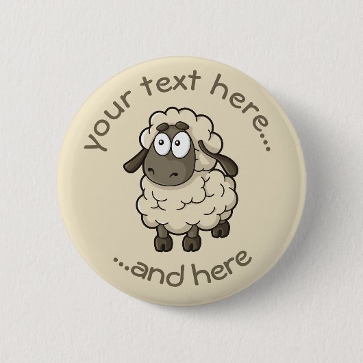 Sheep Cartoon Beige Ronde Button 5,7 Cm (Voorkant)