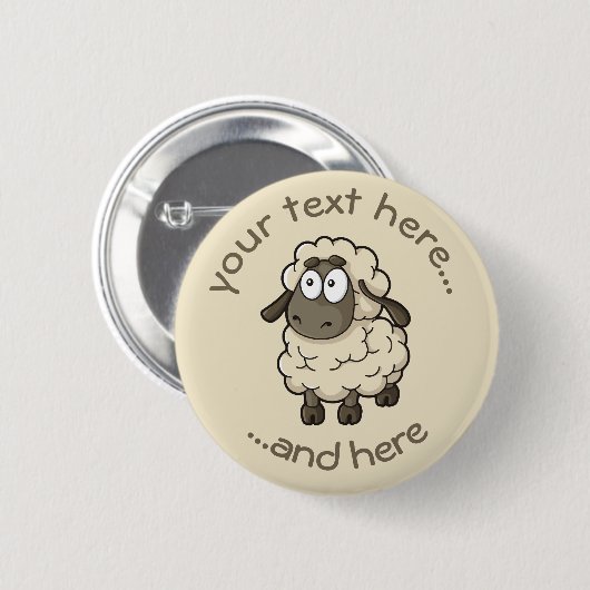 Sheep Cartoon Beige Ronde Button 5,7 Cm (Voorkant /achterkant)